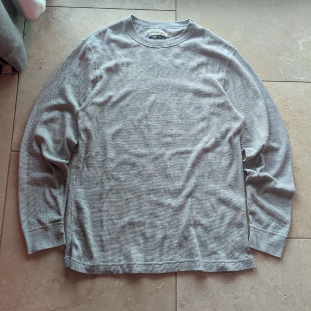 Magellan Outdoors Gray Waffle Knit Long Sleeve Thermal Crewneck Shirt